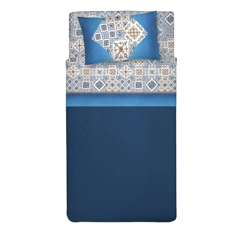Tijdelijke aanbieding: Beddengoedset voor Frans bed, 100% katoen, beddengoedset voor Frans bed, 120 x 200 cm, inclusief hoeslaken, dekbedovertrek en 1 kussensloop, gemaakt in Italië, motief: majolika, van 48.96 EUR naar 48.96 EUR (korting 0%)