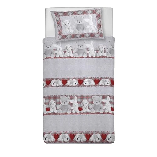 PENSIERI DELICATI Bettwäsche-Set für Einzelbett, 100% Baumwolle, komplett mit Bettbezug 150 x 200 cm und 1 Kissenbezug 52 x 82 cm, hergestellt in Italien, maschinenwaschbar bei 40 °C, Plüschmuster