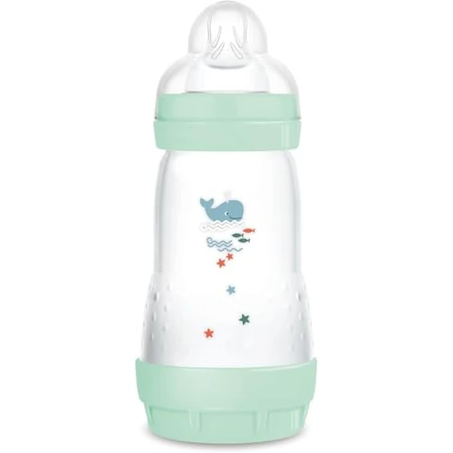 Offerta a tempo: MAM Biberon Easy Start 260 ml, Biberon anticolica per allattamento misto, Riduce le bolle d'aria e il rischio di coliche, Accessori neonati 2+ mesi autosterilizzanti e con tettarella misura 2, Azzurro - 29% da 13.99 € a 9.98 €