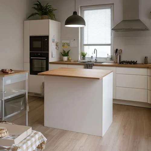 Dmora Emmanuel stolik pomocniczy do przechowywania, 2-drzwiowa szafka kuchenna, 100% Made in Italy, 125 x 90 x 90 cm, biały z połyskiem i dębem, długość 125 cm