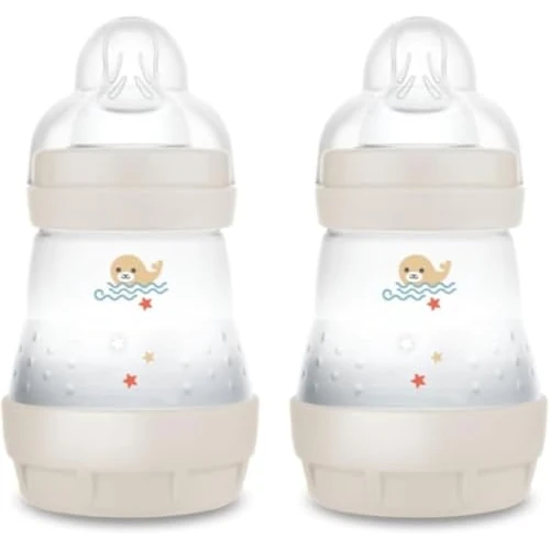 Offerta a tempo: MAM Biberon Easy Start 160 ml (Set da 2), Kit da 2 biberon anticolica per allattamento misto che riduce le bolle d'aria e il rischio di coliche, Accessori neonati con tettarella misura 1, Neutro - 36% da 17.99 € a 11.49 €