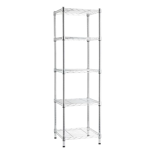 Zeitlich begrenztes Angebot: Amazon Basics Verstellbares Turmregal mit 5 Regalböden, Lagereinheit, Chrom, 40.6 x 40.6 x 137.2 cm (T x B x H) von 33.34 € auf 28.99 € (13% Rabatt)