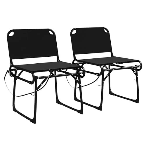 Outsunny Klapstoelen, multifunctioneel, 2 stuks, campingstoel met metalen frame en Oxford-stof, zwart