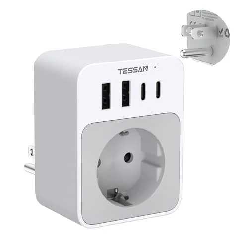 TESSAN Adattatore Presa Americana, 5 in 1 con 2 USB C e A, 1875W Presa Americana Adattatore Italiana Compatto, Ricarica Rapida USB C 20W per Canada Messico Thailandia, Tipo B