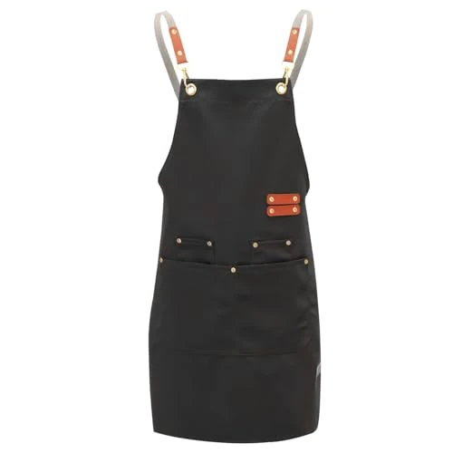 Offerta a tempo: Grembiule da Pittore Uomo Donna, Grembiule da Lavoro Unisex, Grembiule Barbecue, Grembiule Giardinaggio con 4 Tasche e Schiena Incrociata, Grembiule Cucina Impermeabile, Grembiule Ristorante (Nero) - 33.35% da 17.99 € a 11.99 €
