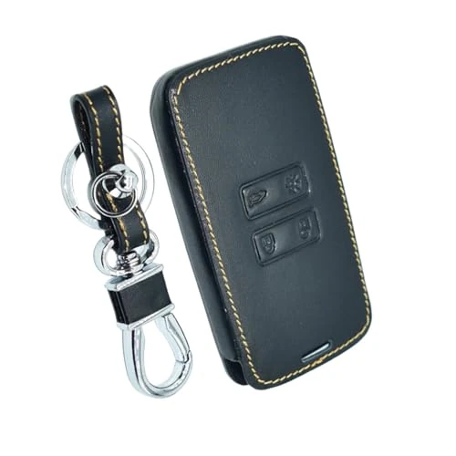 OTMIK Pelle Auto Smart Key Protector Case Cover Key Bag Keychainfit per Renault Captur Koleos Kadjar Arkana Megane Dacia Duster Sandero Accessori per chiavi (Linea Nero-Rosso)