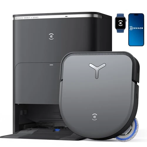 ECOVACS DEEBOT X5 Omni Robot Vacuum Cleaner, Robot Vacuum Cleaner with Station, 12800Pa, ZeroTangle, TruEdge Adaptive Wet Cleaning, Washing in Hot Water at 70°C, Lifting Pads 15mm, Black