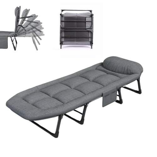Tijdelijke aanbieding: Camping Bed, Gewatteerd. Opklapbaar Campingbed. Campingbedje. Reisbed met Kussen, Zak. Katoen en Linnen. Koolstofbenadering (200x63cm). van 81.85 EUR naar 81.85 EUR (korting 0%)