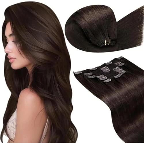 Offerta a tempo: LaaVoo Extension Clip Capelli Veri, Castano Scuro, 40cm 135g 7pcs, Capelli Remy Lisci, Volume Extra, per Serate Eleganti, Colore 2 - 21% da 93.99 € a 73.95 €