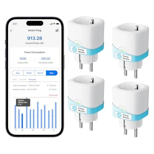 Offre limitée : Meross Prise Connectée (Type F), 16A Prise WiFi Compatible avec Alexa et Google Home, Lot de 4 Prises avec Mesure de Consommation Électrique, Commande Vocale et Contrôle à Distance de 39.99 € à 37.99 € (5% de remise)