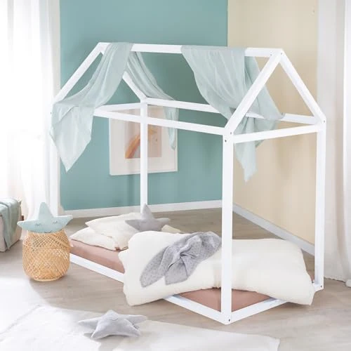 Limitiertes Angebot: roba Hausbett 70 x 140 cm, Montessori - Kinderbett aus FSC zertifiziertem Massivholz - Weiß von 144.90 EUR auf 99.90 EUR (Spare 31%)