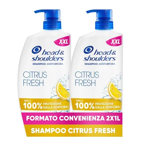 Offerta a tempo: Head & Shoulders Shampoo Antiforfora Citrus Fresh, Per Capelli Grassi, Fino Al 100% Protezione Dalla Forfora Per Cute E Capelli, Dermatologicamente Testato, Formato Maxi Convenienza 2x1000ML - 34% da 31.99 € a 20.98 €