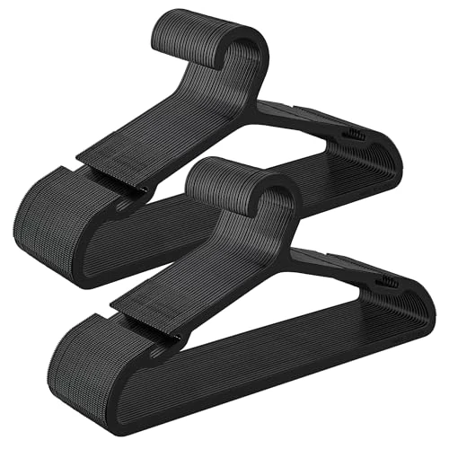 SONGMICS Perchas, Juego de 50, Perchas de Plástico, con Muescas de Hombro Anchas, Ahorra Espacio, 41,7 cm de Largo, para Armario, Negro Tinta CRP010B01