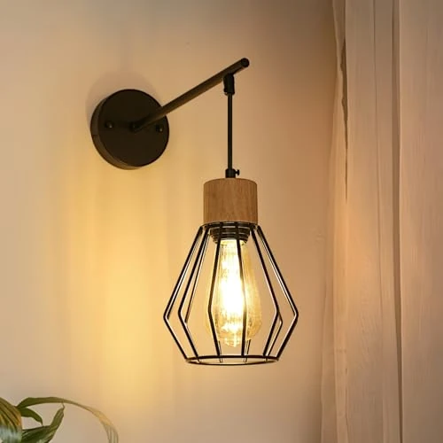 Offerta a tempo: Mckalen Lampada da Parete Interno Vintage E27, Applique da Parete Legno e Metallo — 56% da 22,90 € a 9,99 €