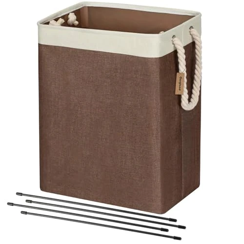 COSYLAND Panier à Linge 65L, Corbeille à Linge Pliable en Jute et Coton avec Doublure Imperméable, Bac à Linge Laundry Basket avec Poignées pour Salle de Bain, Chambre, Buanderie - Beige/Marron
