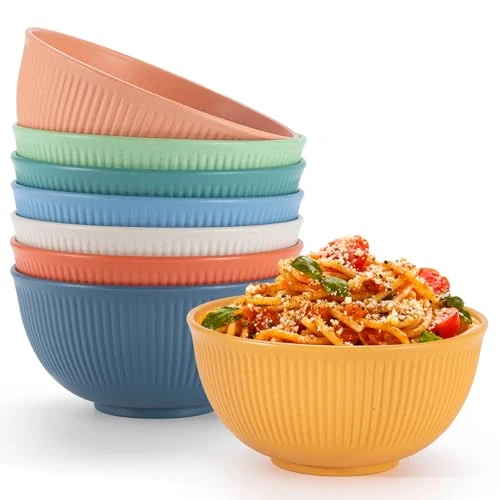 Offerta a tempo: Osrioal Set di 8 ciotole in plastica infrangibili, per cereali, leggere, riutilizzabili, per riso, pasta, zuppa, snack, frutta, lavabili in lavastoviglie e adatte al microonde - 0.00% da 12.13 € a 12.13 €