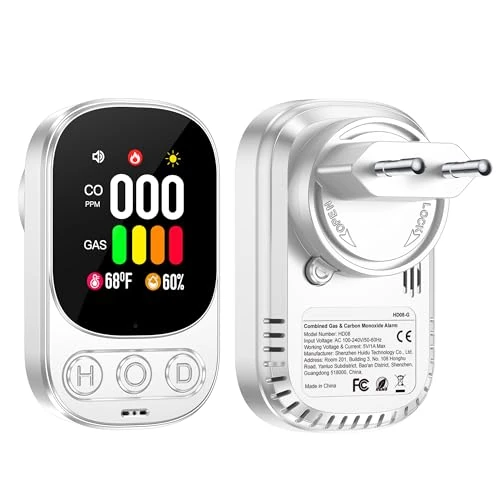 Gedsffati Detector de Gas y Monóxido de Carbono con Enchufe para Hogar, Detector de CO para Casa, Alarma de Gas Combustible para Gas Natural LPG Metano Propano Butano, Blanco, HD08-G