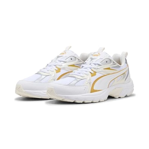 PUMA MILENIO Tech - Scarpe da Ginnastica Unisex, PUMA White-Archive Gold-Warm White,