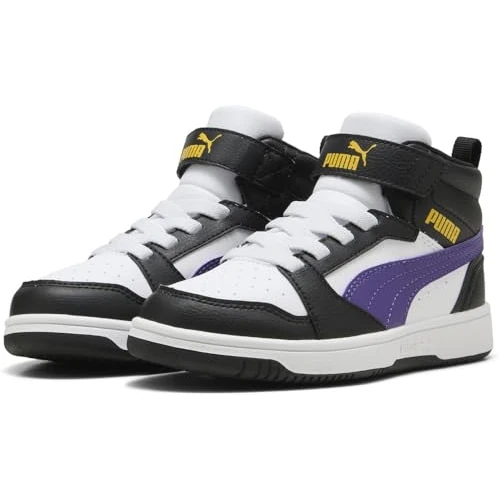 PUMA Puma Rebound V6 Mid Ac+ Ps uniseks-kind Sneaker Mid top, Puma White Team Violet PUMA Zwart, 28 EU