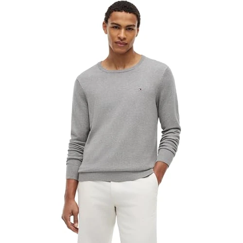 Tommy Hilfiger Herren Pullover Essential Cotton Crew Neck aus Baumwolle, Grau (Medium Grey Heather), XXL