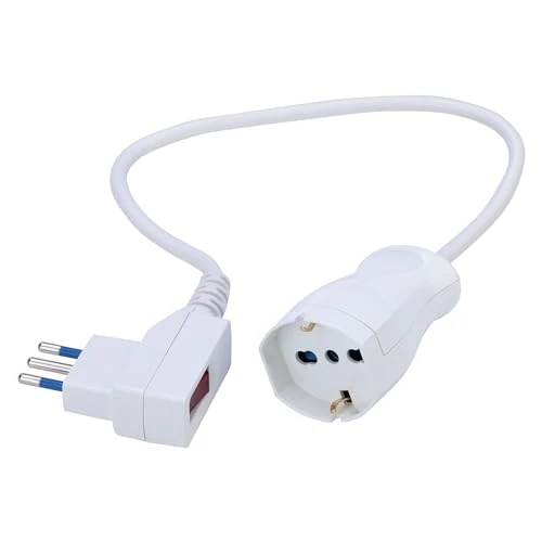 POLY POOL PP2632X mini przedłużacz elektryczny, wiele rozmiarów, z kablem elektrycznym biały, 40 cm, wtyczka 10 A, oszczędność miejsca i duże gniazdo Schuko 10A/16A, 2P+T Pluristandard, przedłużacz z