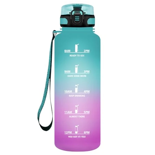 HoneyHolly Sports Water Bottle, 1500 ml, Leak-Proof Plastic, Water Bottle, Suitable for Carbonated Drinks, Sports Bottle for Bicycle, Children, School, Fitness, Yoga, Green Powder