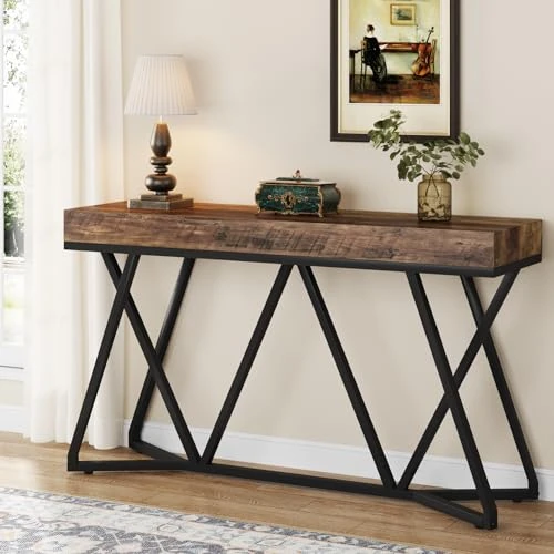 Offerta a tempo: Tribesigns Tavolo consolle da 140cm, Tavolo da ingresso in legno con base in metallo, tavolino da caffè, tavolo da accento industriale per corridoio, soggiorno, ingresso (Marrone) - 57% da 139.99 € a 59.99 €