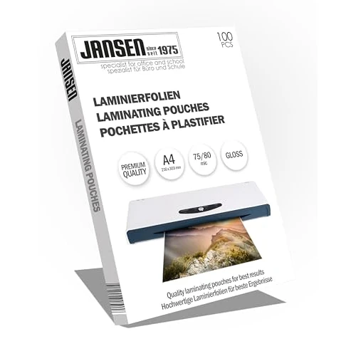 Jansen - Laminierfolien, 100 Stück, A4 75/80 mic, hochglanz