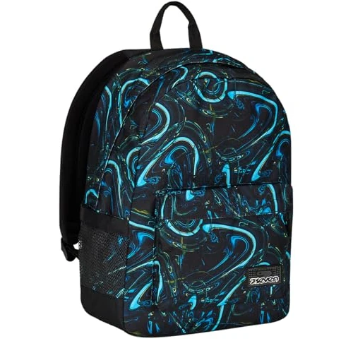 Seven Mochila monocompartimento IschoolPack, azul y negro, con Pawer Bank integrado y USB Plug, bolsillo porta botella, mochila escolar y viaje, niños y jóvenes., turquesa, Talla única, Escolar