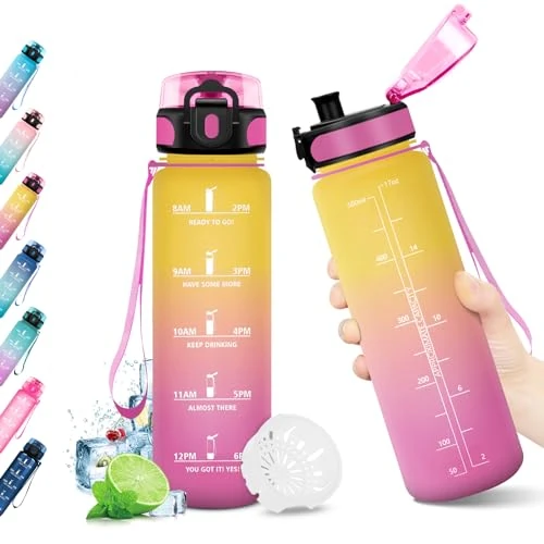 KollyKolla Botella Agua Niños 500ml, Botella Agua Motivadora Prueba de Fugas, Reutilizable Cantimplora, Water Bottle sin BPA para Adulto, Niños, Colegio, Gimnasio, Oficina, Bicicleta, Gym, Fitness