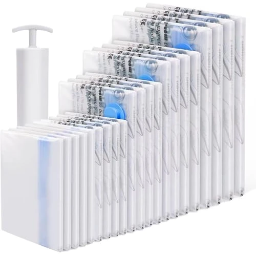 BoxLegend Vacuum Bags Pack of 21, 4XL/4L/4M/4S/5 x Travel Hand Roll Vacuum Storage Bag Sealing Bag for Duvets, Pillows, Wool Blankets, Sealing Clothing, Bed Linen, Compression, 1-Hand Pump