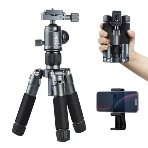 Offerta a tempo: SIRUI Mini Treppiede da Tavolo Compatto, 50,8 cm Treppiede Portatile Piccolo in Alluminio con Testa Sfera a 360° e Supporto per Telefono per DSLR, Fotocamera, Telefono, Carico Fino a 10kg, AM-TT50 - 10% da 50.90 € a 45.90 €