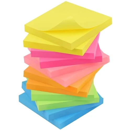 Offerta a tempo: ZCZN 12 Blocchetti di Foglietti Adesivi, 80 Fogli per Blocco, 76mm x76mm, Utilizzato Come Promemoria, Annotazione e Registrazione degli Elementi da Fare, Colore Neon - 36% da 15.99 € a 10.25 €
