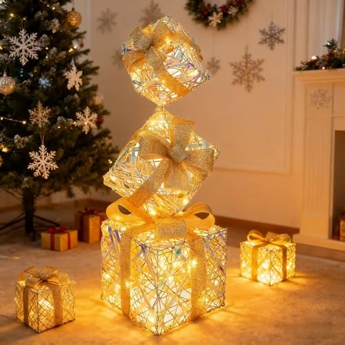 CCLIFE CushHom Christmas Light Gift Box, Set of 3 LED Gift Boxes for Christmas or Holiday Decoration