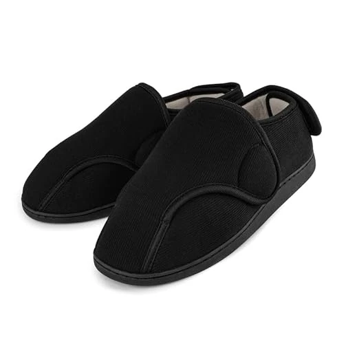 Beperkte aanbieding: TIESTRA Herenpantoffels Memory Foam Pantoffels Brede Pasvorm Verstelbare Huisschoenen voor Diabetische Gezwollen Voeten, Zwart, 36.5 EU van 23.64 EUR naar 23.64 EUR (besparing 0%)