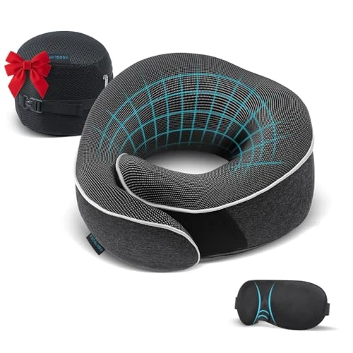 Limited offer: Proglobe Travel Neck Pillow 100% Memory Foam – Airplane & Car Travel Essentials Kit with 3D Eye Mask, Earplugs & Mesh Bag – Sleeping Support Pillow for Adults (Dark Grey) from 29.02 EUR to 26.99 EUR (save 7%)