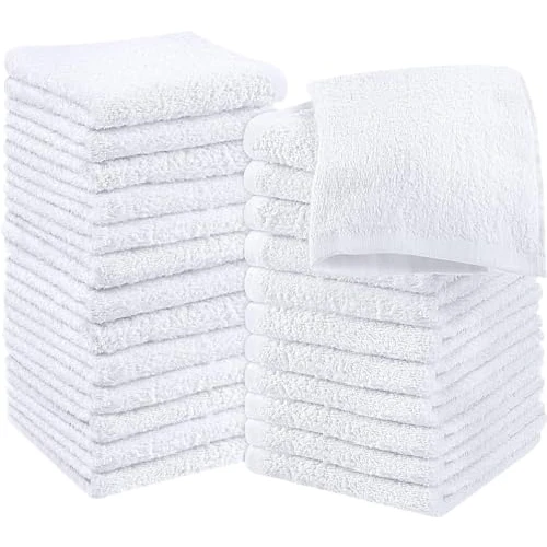 Utopia Towels -Set de Gants de Toilette (Lot de 24 - Blanc) -100% Coton filé à l'anneau, Serviettes de Toilette 30 x 30 CM, Debarbouillette très absorbants-Petite Serviettes