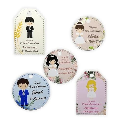 10 pezzi Cartellini o Adesivi Prima Comunione personalizzati, per bomboniera, classico, rettangolo, tondo, etichette, Cresima, tag, bigliettini, bimbo, bimba, bimbi. (comunione bimbi)