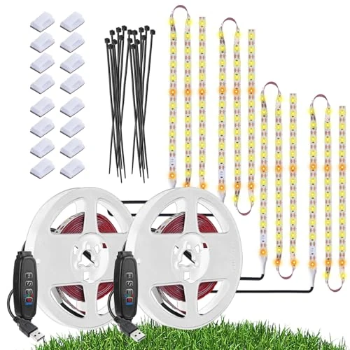 Luces de cultivo para plantas de interior, 120 luces LED impermeables de espectro completo, enchufe USB, regulable, encendido/apagado automático con 3 temporizadores, para plantas de interior, lámpara