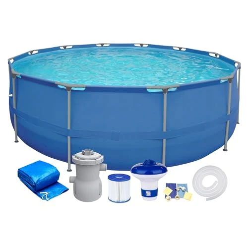 Offre limitée : Piscine de Jardin Kit Complet avec Pompe de Filtration - Couvercle du Distributeur de Produits Chimiques - Diamètre : 300 x 76 cm - Cadre Rond en Acier - Piscine complète (Large) de 99.99 € à 99.99 € (0.00% de remise)
