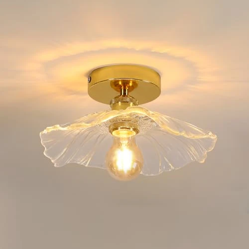 Offerta a tempo: Comely Plafoniera per Corridoio, E27 Lampada da Soffitto Forma Di Fiore, Piccola Plafoniere da Soffitto in Vetro Trasparente, Base d'oro,Lunghezza 28cm, Lampadina non Inclusa - 0.00% da 38.55 € a 38.55 €