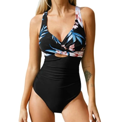 Offerta a tempo: CUPSHE Costume da bagno intero da donna con avvolgimento, increspato, controllo pancia, push-up, scollo a V, schienale incrociato, a vita alta, S - 15% da 33.99 € a 28.89 €
