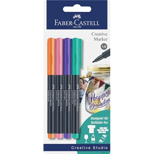 Faber-Castell 160704 - Creative Marker Set, 4 marqueurs permanents, set de stylos pour papier, verre, plastique et bien plus encore.