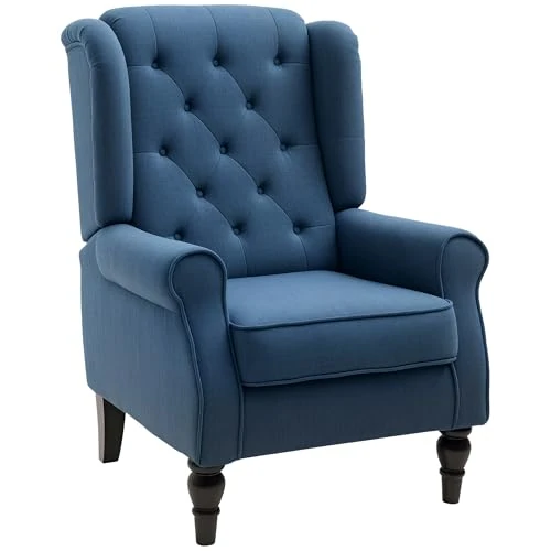Offre limitée : HOMCOM Fauteuil Bleu à la française avec Assise Large, Pieds en Bois tapissés de 250.95 € à 250.95 € (0.0% de remise)