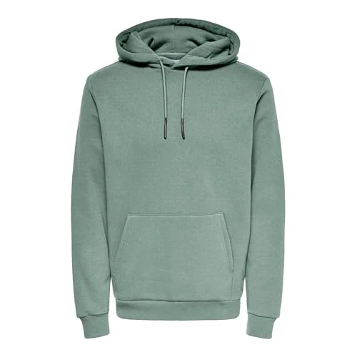 ONLY & SONS Soft Hooded Sweater Basic Sweatshirt Hood Jumper Top ONSCERES, Colours:Pastel-Green, Size Sweater:S