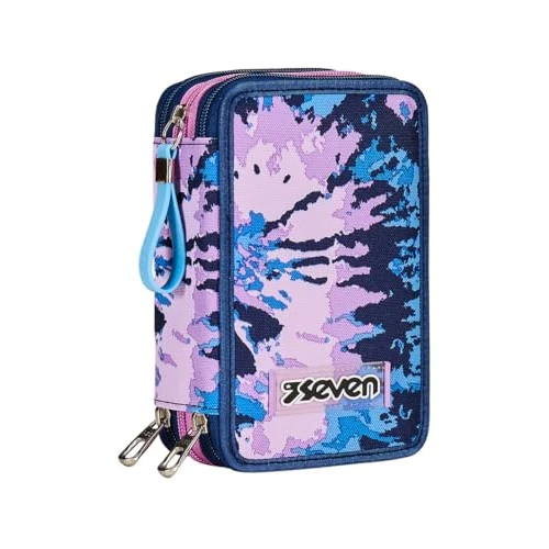Zeitlich begrenztes Angebot: Seven Federmäppchen Kinder, Mäppchen Mädchen mit Inhalt, Federtasche Schule 3 Fächer, Schüleretui, groß mit Blei- und Filzstiften, rosa/lila von 42.07 € auf 27.64 € (34.3% Rabatt)