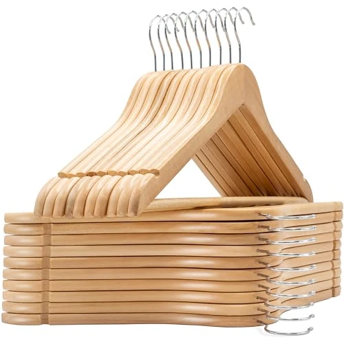 Tijdelijke aanbieding: edihome, houten kleerhanger, 20 set, hanger van massief hout, antislip broekstang, inkepingen in het schoudergedeelte, 360° draaibare haak, voor pakken, overhemden (Hout, 20 eenheden) van 24.99 € naar 24.99 € (0.00% korting)
