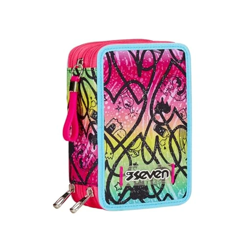 Offerta a tempo: Seven Astuccio Scuola Elementare, 3 scomparti con Matite, Pennarelli, Penne, 3 Zip, Jump Love, Bambina e Ragazza, multicolore - 39% da 32.90 € a 19.99 €