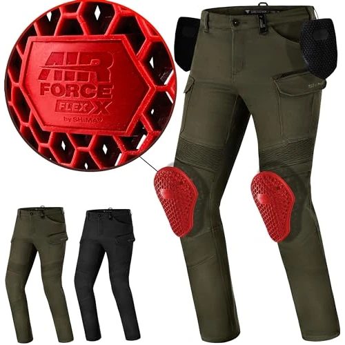 Shima Giro Motorrad Hose Herren mit Protektoren Airforce Knieprotektoren Motorradhose Kurzgrößen Hosen für Mann Protektorenhose Textilhose Urban Stretch Cargohose Lang (Männer, Khaki, 36/32)