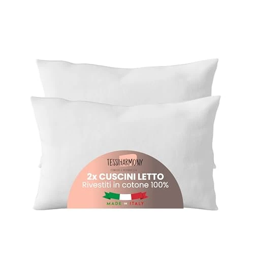 tessiharmony Double Bed Pillows, 50 x 80 cm, Polyester, Breathable, Hypoallergenic, Made in Italy